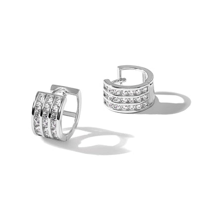 Sterlingsilber Rhodiniert 3 Reihe Zirkonia Klappbar Creolen