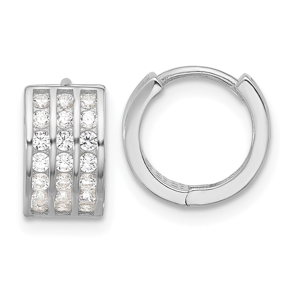 Sterlingsilber Rhodiniert 3 Reihe Zirkonia Klappbar Creolen
