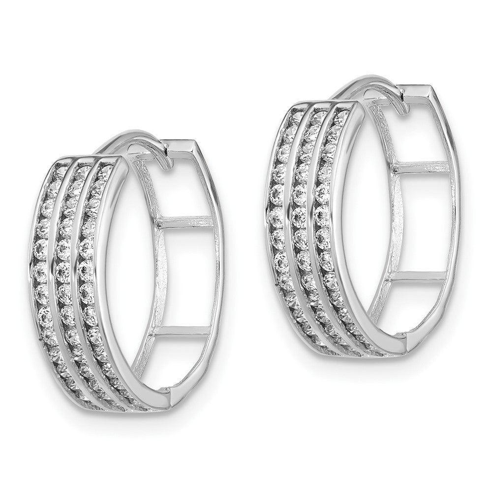 Sterlingsilber Rhodiniert 3 Reihe Zirkonia Klappbar Creolen