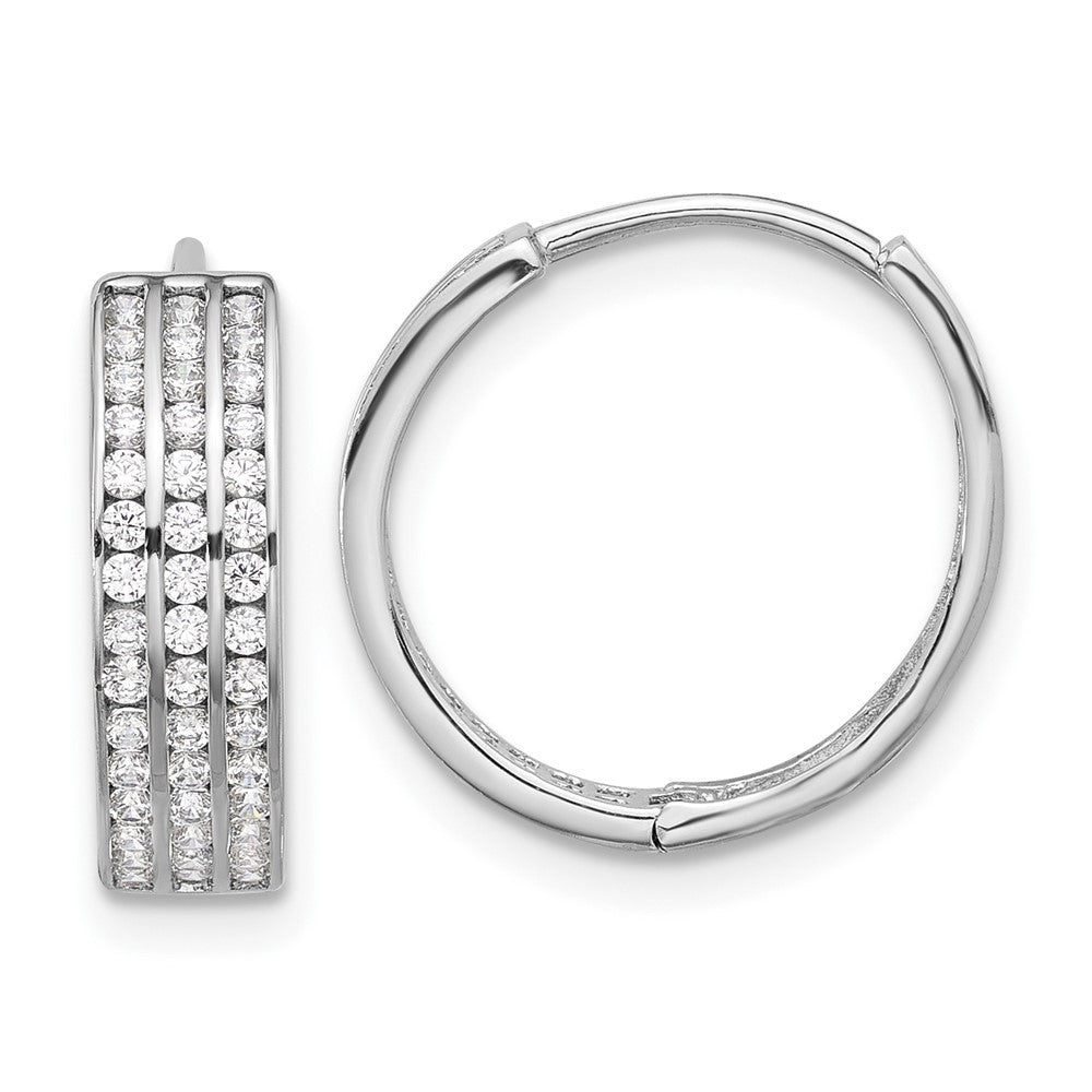 Sterlingsilber Rhodiniert 3 Reihe Zirkonia Klappbar Creolen
