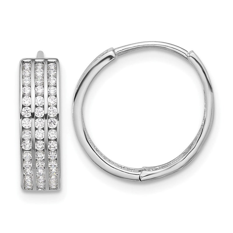 Sterlingsilber Rhodiniert 3 Reihe Zirkonia Klappbar Creolen