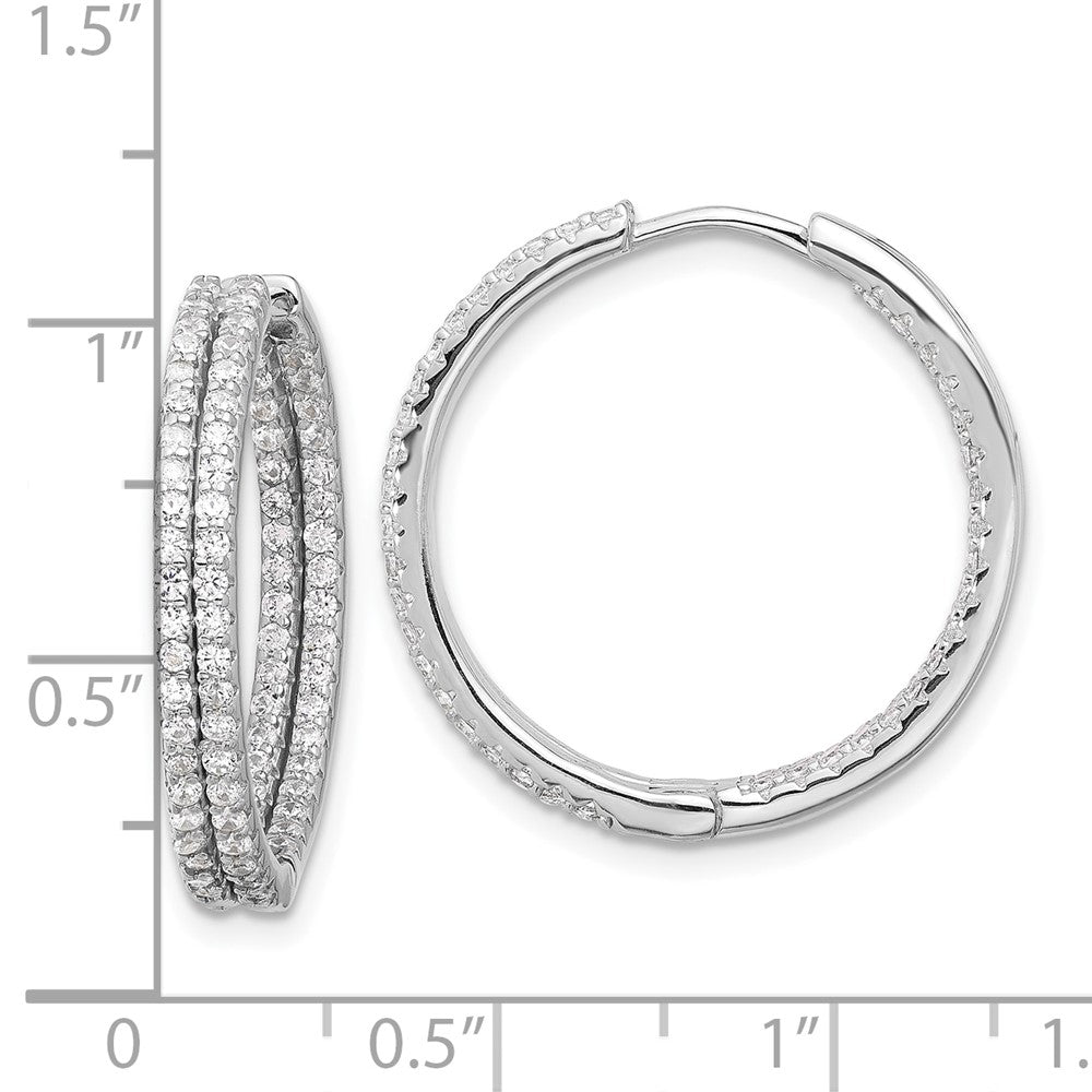 Sterlingsilber Rhodiniert Doppelt Reihe Zirkonia in und Außen Creolen