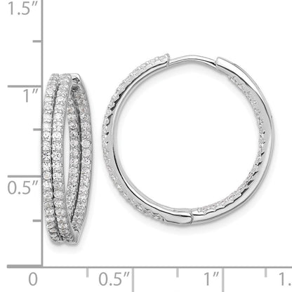 Sterlingsilber Rhodiniert Doppelt Reihe Zirkonia in und Außen Creolen