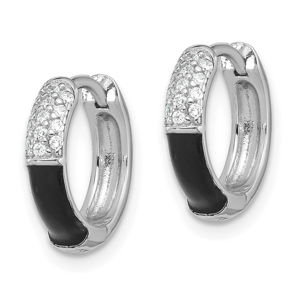 Sterlingsilber Glanz Platin-beschichtet Zirkonia Schwarz Emaille Creolen