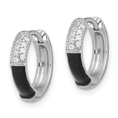 Sterlingsilber Glanz Platin-beschichtet Zirkonia Schwarz Emaille Creolen