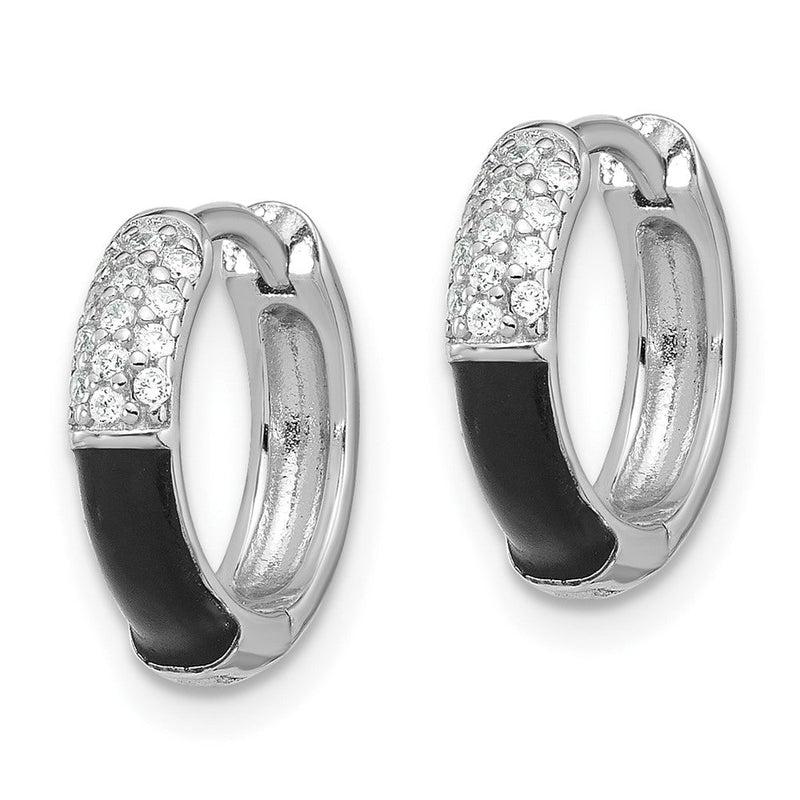 Sterlingsilber Glanz Platin-beschichtet Zirkonia Schwarz Emaille Creolen