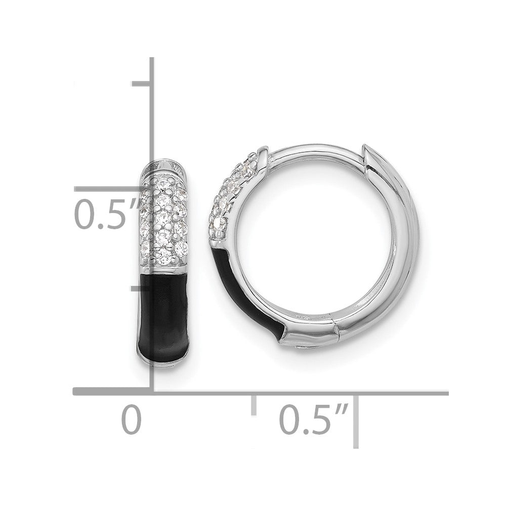 Sterlingsilber Glanz Platin-beschichtet Zirkonia Schwarz Emaille Creolen