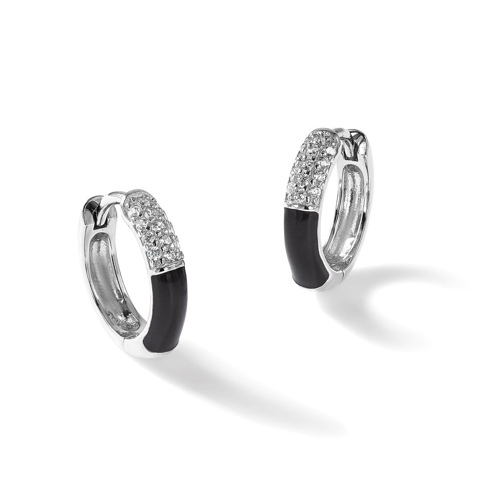 Sterlingsilber Glanz Platin-beschichtet Zirkonia Schwarz Emaille Creolen