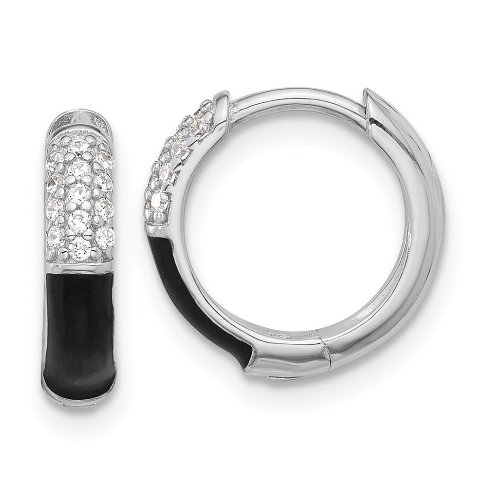 Sterlingsilber Glanz Platin-beschichtet Zirkonia Schwarz Emaille Creolen