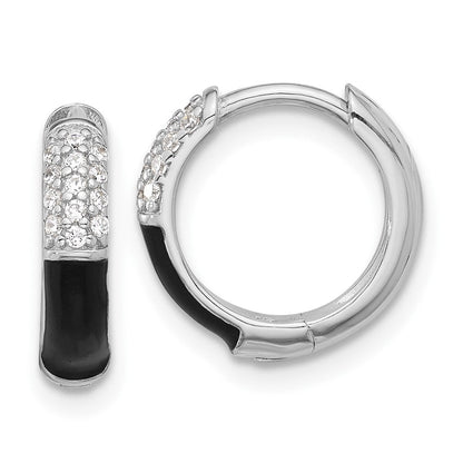 Sterlingsilber Glanz Platin-beschichtet Zirkonia Schwarz Emaille Creolen