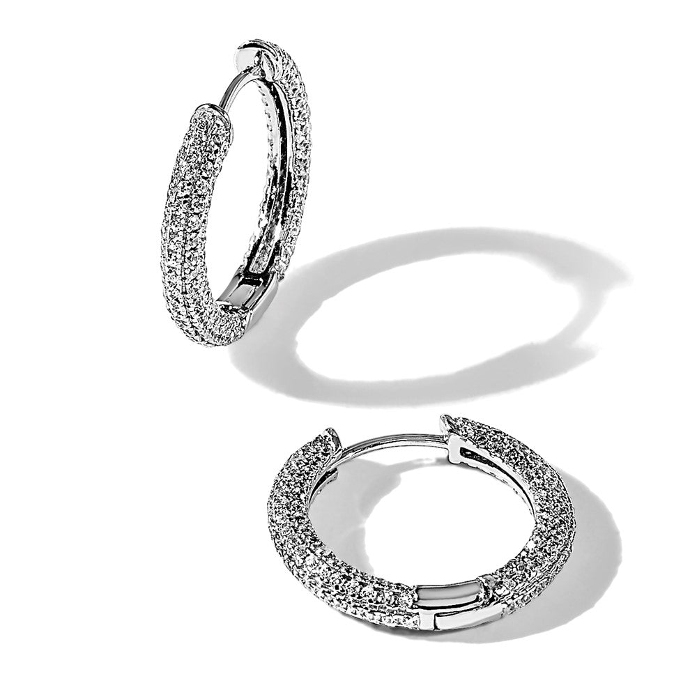 Sterlingsilber Rhodiniert Mikro Pavéé Zirkonia 3mm Klappbar Creolen