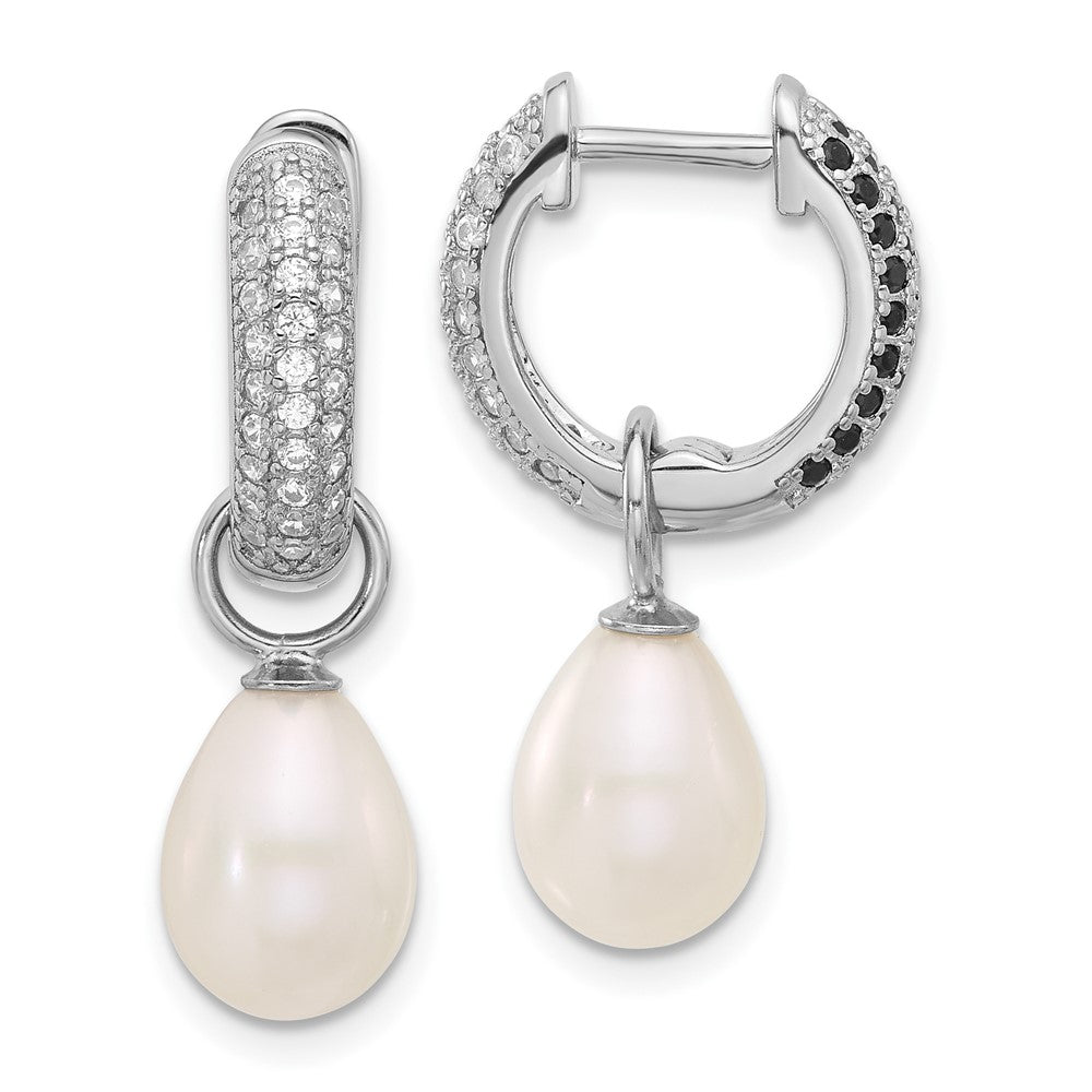 Sterlingsilber Rhodiniert 7-8mm Fwc Perle/cz Interchangeable Ohrringe Set