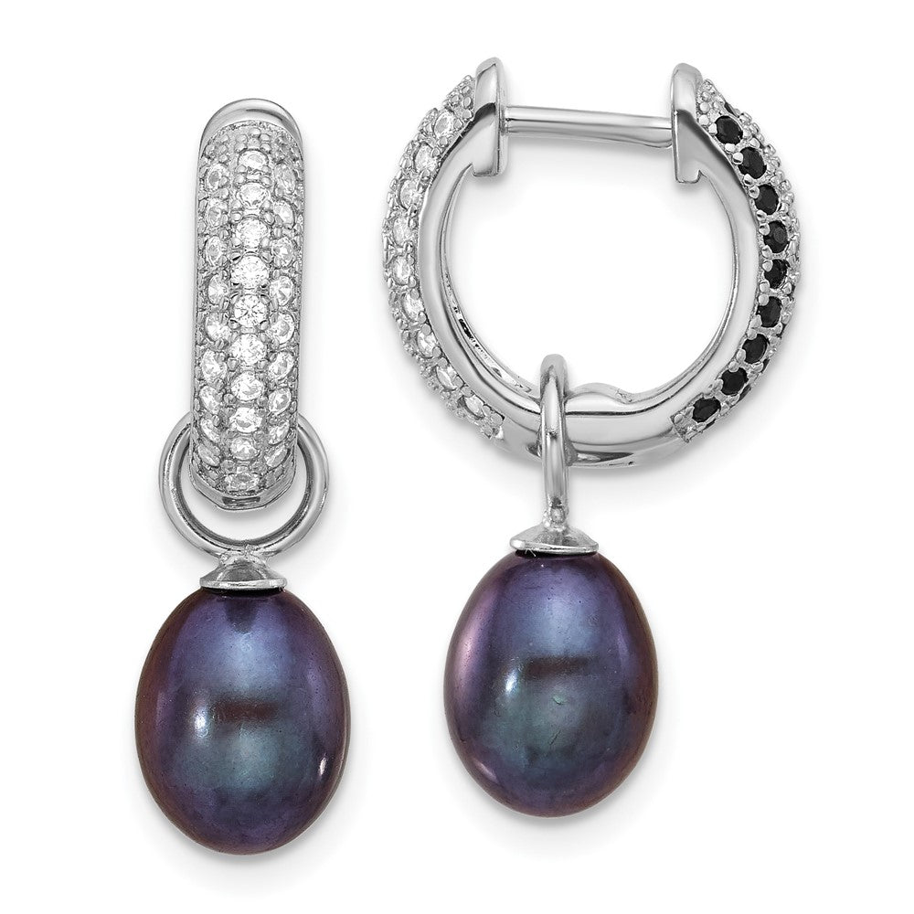 Sterlingsilber Rhodiniert 7-8mm Fwc Perle/cz Interchangeable Ohrringe Set