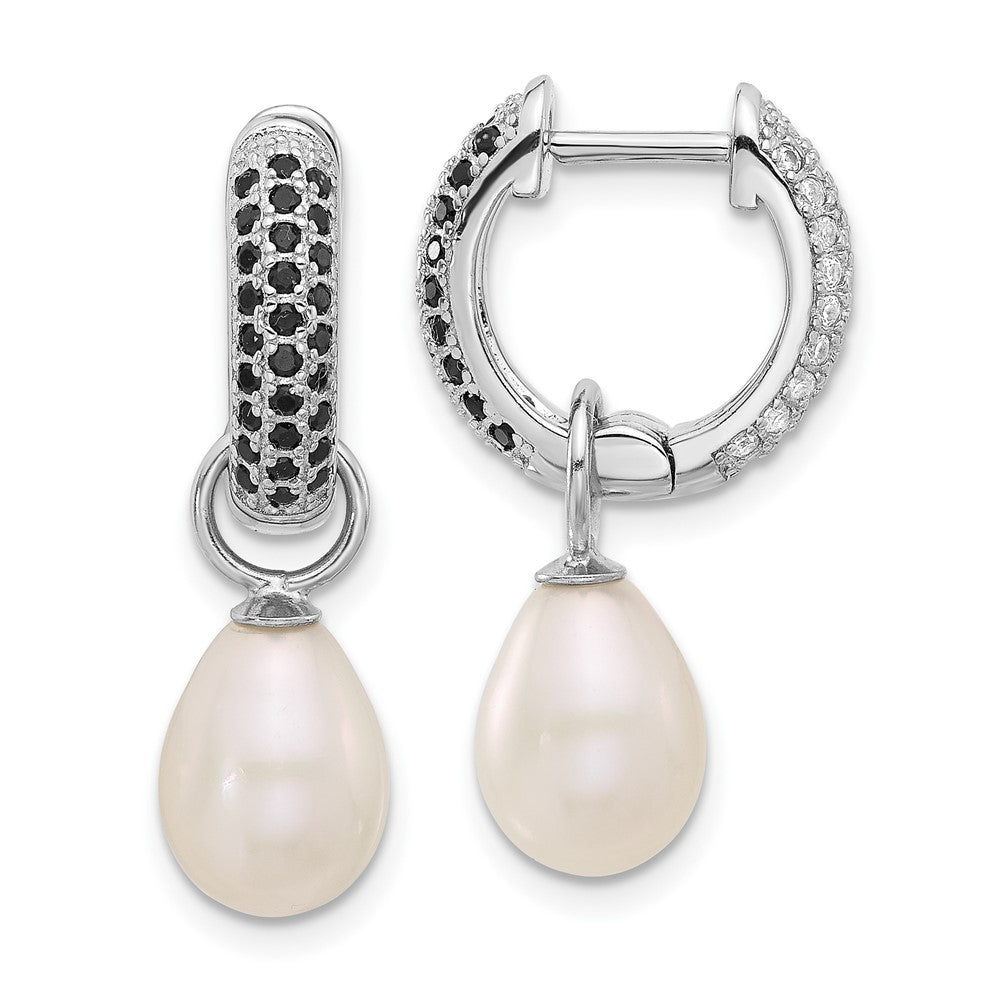 Sterlingsilber Rhodiniert 7-8mm Fwc Perle/cz Interchangeable Ohrringe Set