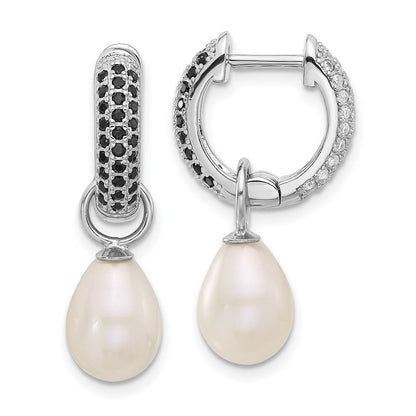 Sterlingsilber Rhodiniert 7-8mm Fwc Perle/cz Interchangeable Ohrringe Set