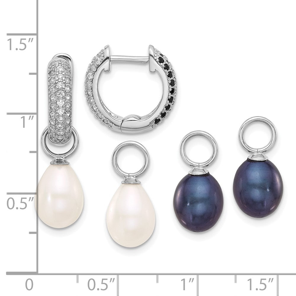 Sterlingsilber Rhodiniert 7-8mm Fwc Perle/cz Interchangeable Ohrringe Set