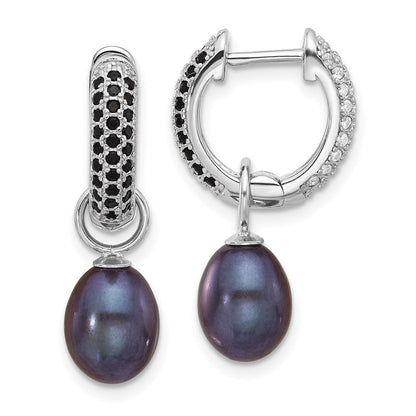 Sterlingsilber Rhodiniert 7-8mm Fwc Perle/cz Interchangeable Ohrringe Set