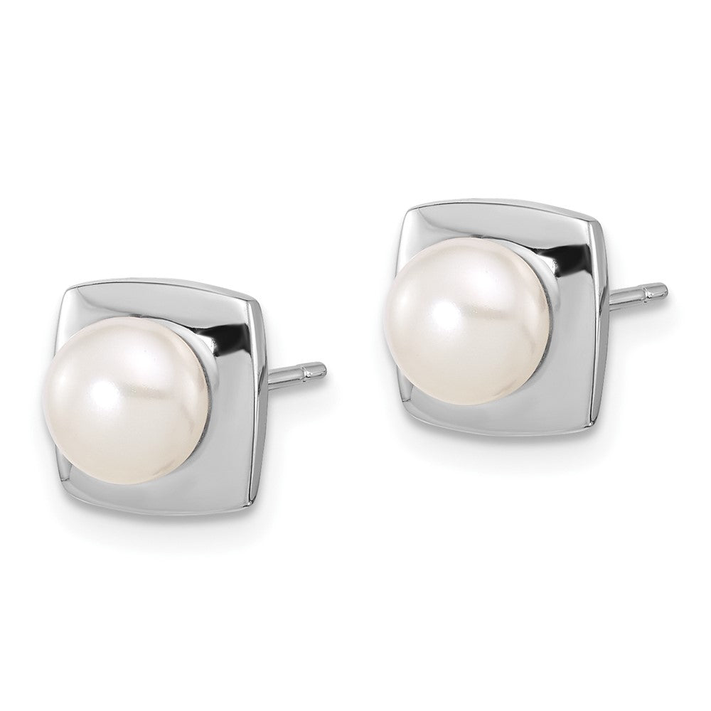 Sterlingsilber Rhodiniert 6-7mm Weiß Fwc Perle Quadratisch Ohrstecker