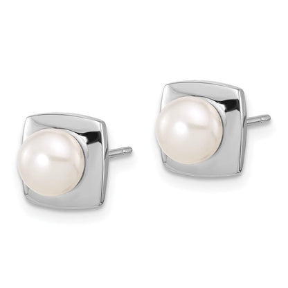Sterlingsilber Rhodiniert 6-7mm Weiß Fwc Perle Quadratisch Ohrstecker