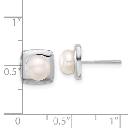 Sterlingsilber Rhodiniert 6-7mm Weiß Fwc Perle Quadratisch Ohrstecker