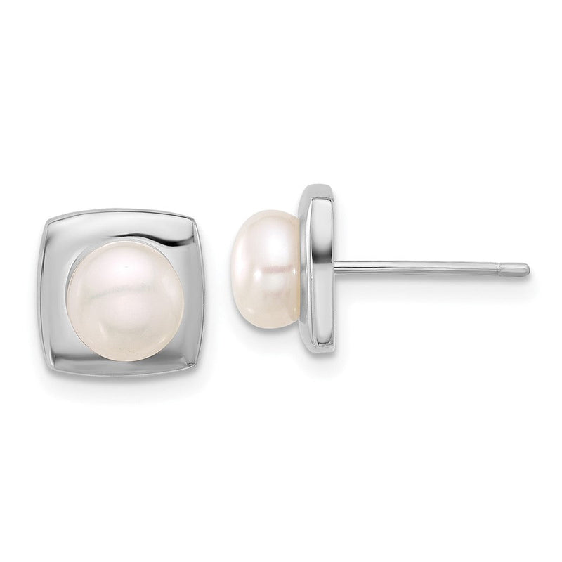 Sterlingsilber Rhodiniert 6-7mm Weiß Fwc Perle Quadratisch Ohrstecker