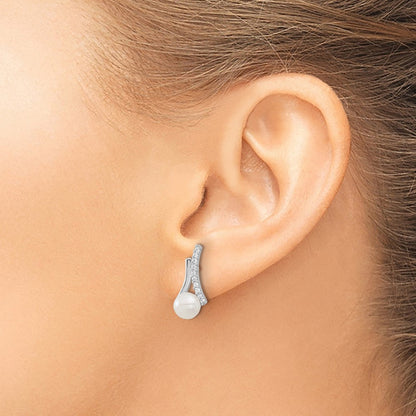 Sterlingsilber Rhodiniert Zirkonia/button 6mm Fwc Perle Ohrstecker