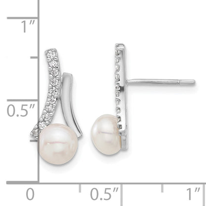 Sterlingsilber Rhodiniert Zirkonia/button 6mm Fwc Perle Ohrstecker