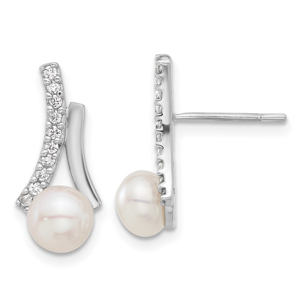 Sterlingsilber Rhodiniert Zirkonia/button 6mm Fwc Perle Ohrstecker