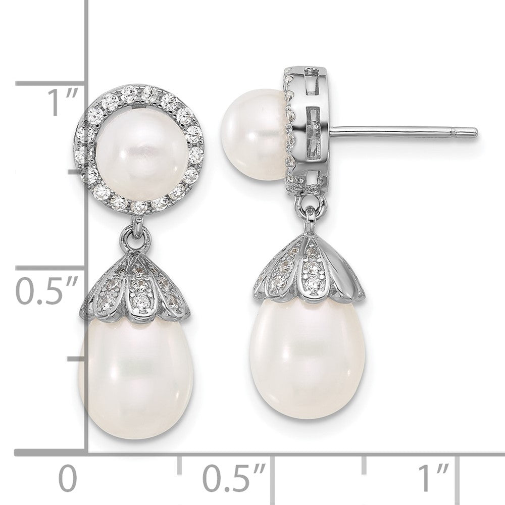 Sterlingsilber Rhodiniert 6-8mm Fwc Perle/cz Stecker Ohrhänger