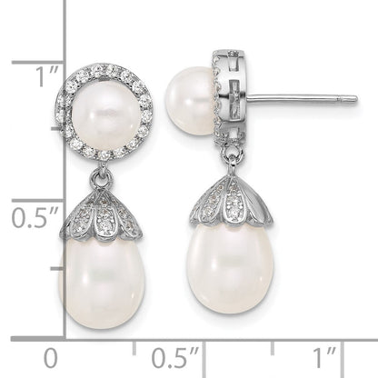Sterlingsilber Rhodiniert 6-8mm Fwc Perle/cz Stecker Ohrhänger