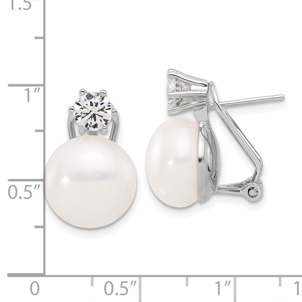 Sterlingsilber Rhodiniert 12-13mm Fwc Perle und Zirkonia Omega Rückseite Ohrringe