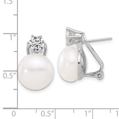 Sterlingsilber Rhodiniert 12-13mm Fwc Perle und Zirkonia Omega Rückseite Ohrringe