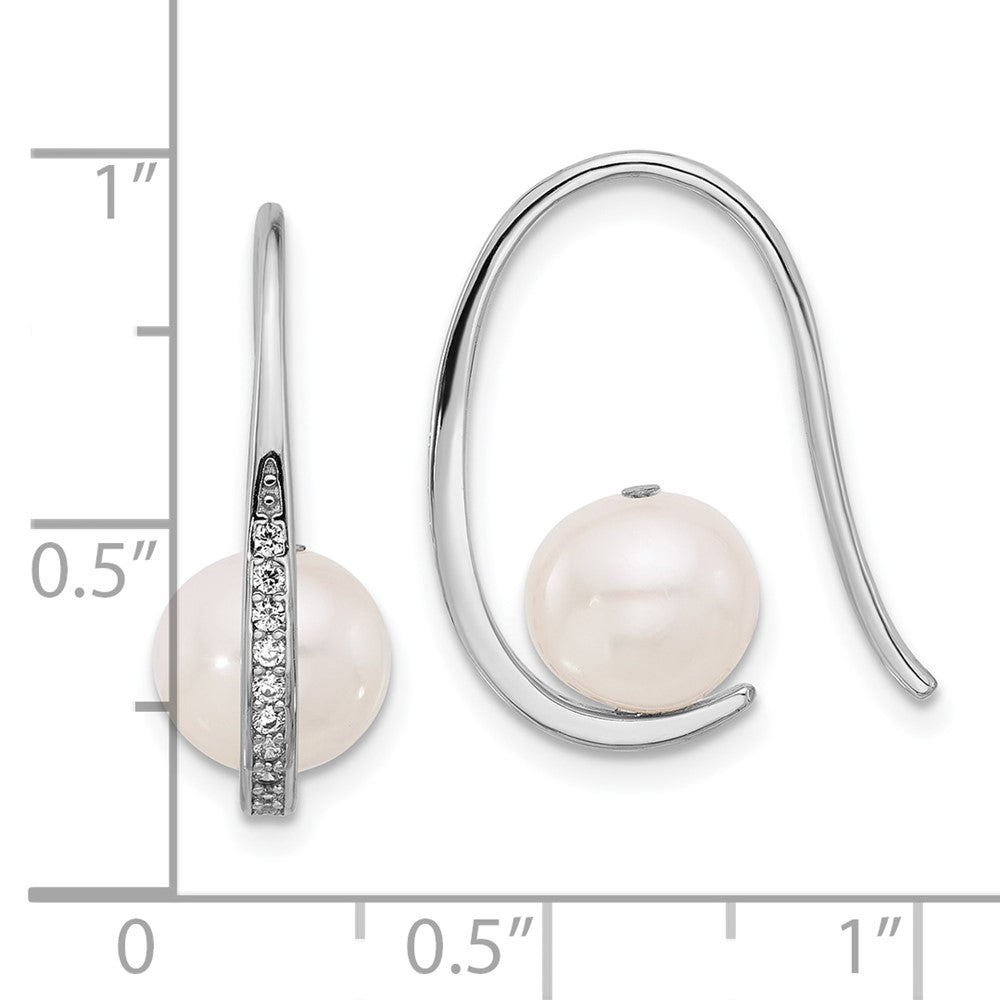 Sterlingsilber Rhodiniert 8-8.5mm Fwc Perle/cz Hirte Haken Ohrringe
