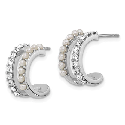 Sterlingsilber Rhodiniert Fwc Perle und Kristall Doppelt Stecker Creolen