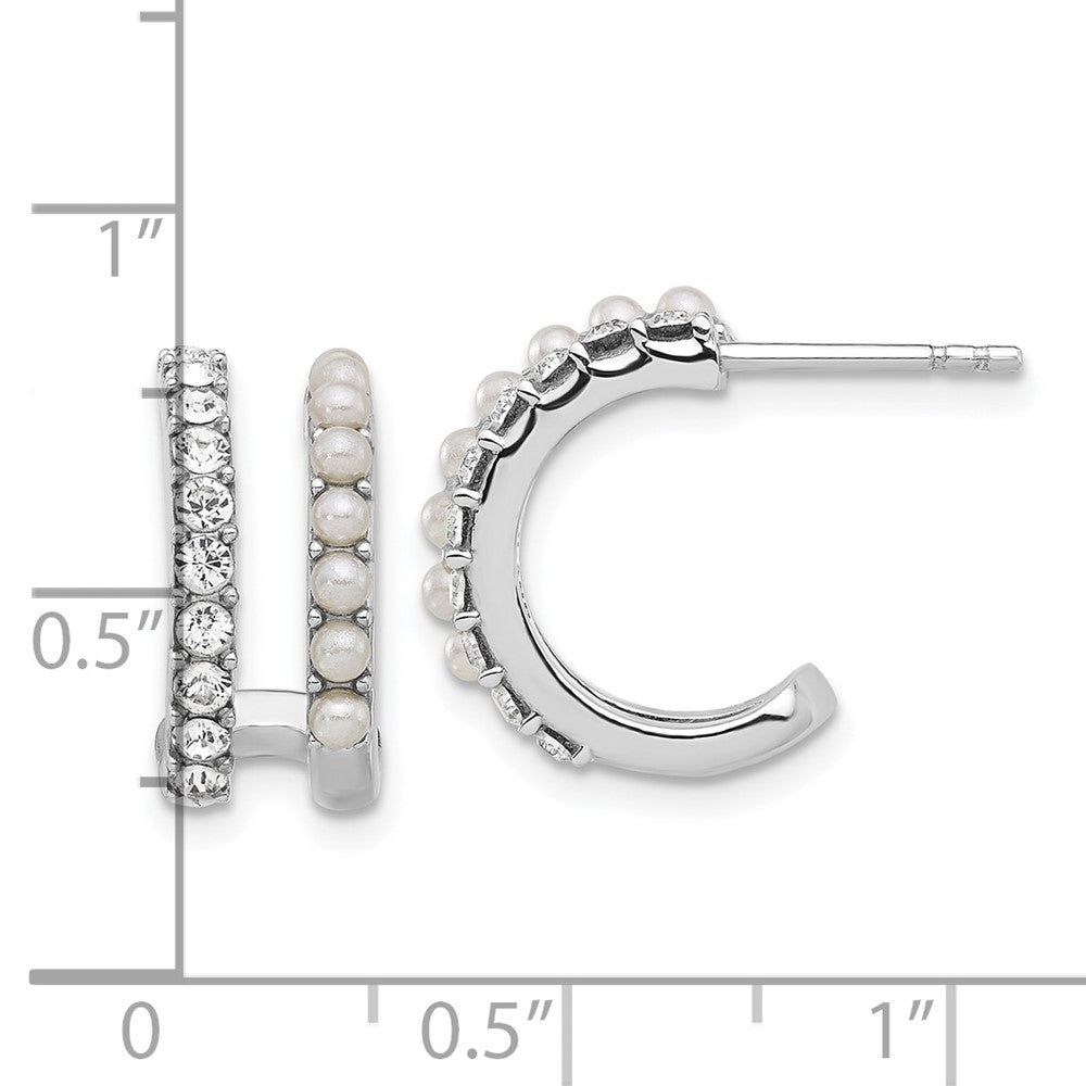 Sterlingsilber Rhodiniert Fwc Perle und Kristall Doppelt Stecker Creolen