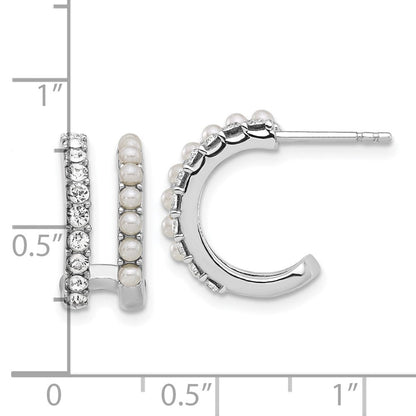 Sterlingsilber Rhodiniert Fwc Perle und Kristall Doppelt Stecker Creolen