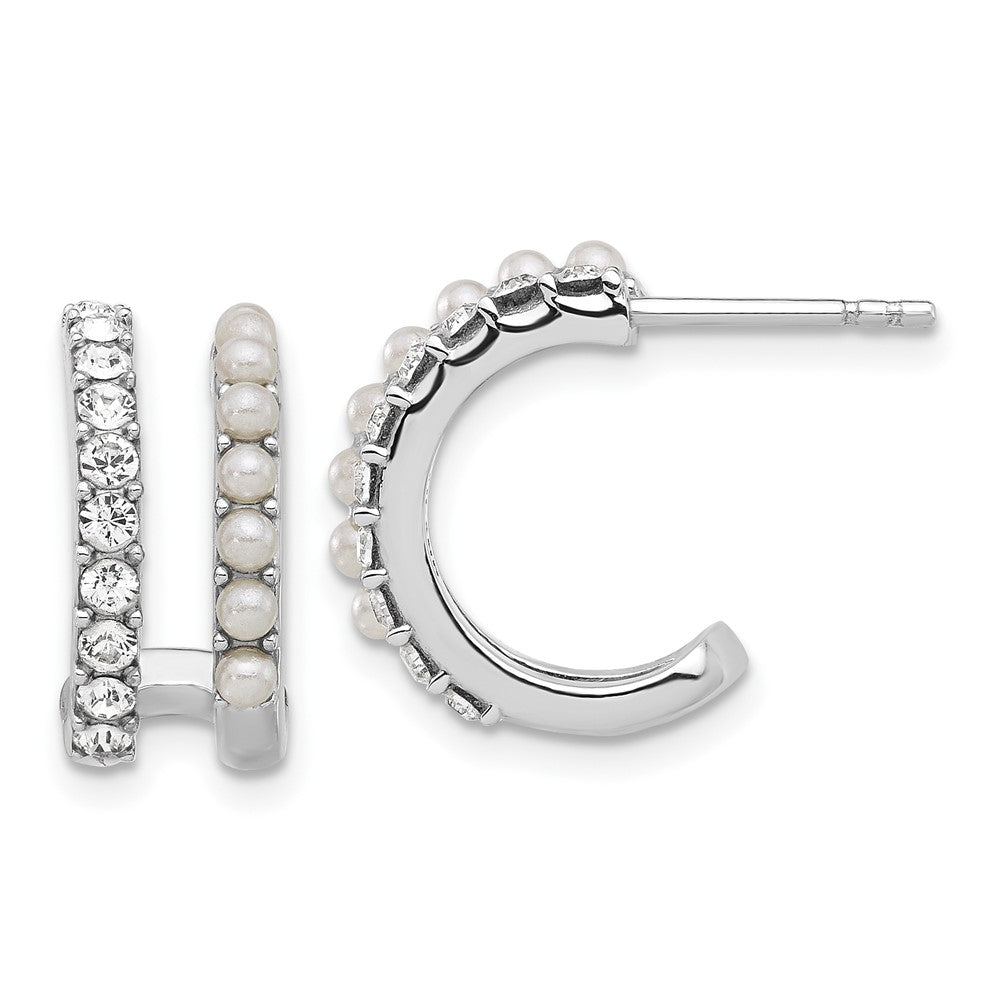 Sterlingsilber Rhodiniert Fwc Perle und Kristall Doppelt Stecker Creolen