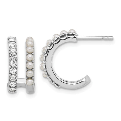 Sterlingsilber Rhodiniert Fwc Perle und Kristall Doppelt Stecker Creolen
