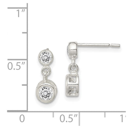 Sterlingsilber Poliert Rund Zirkonia Zargenfassung Set Stecker Ohrhänger
