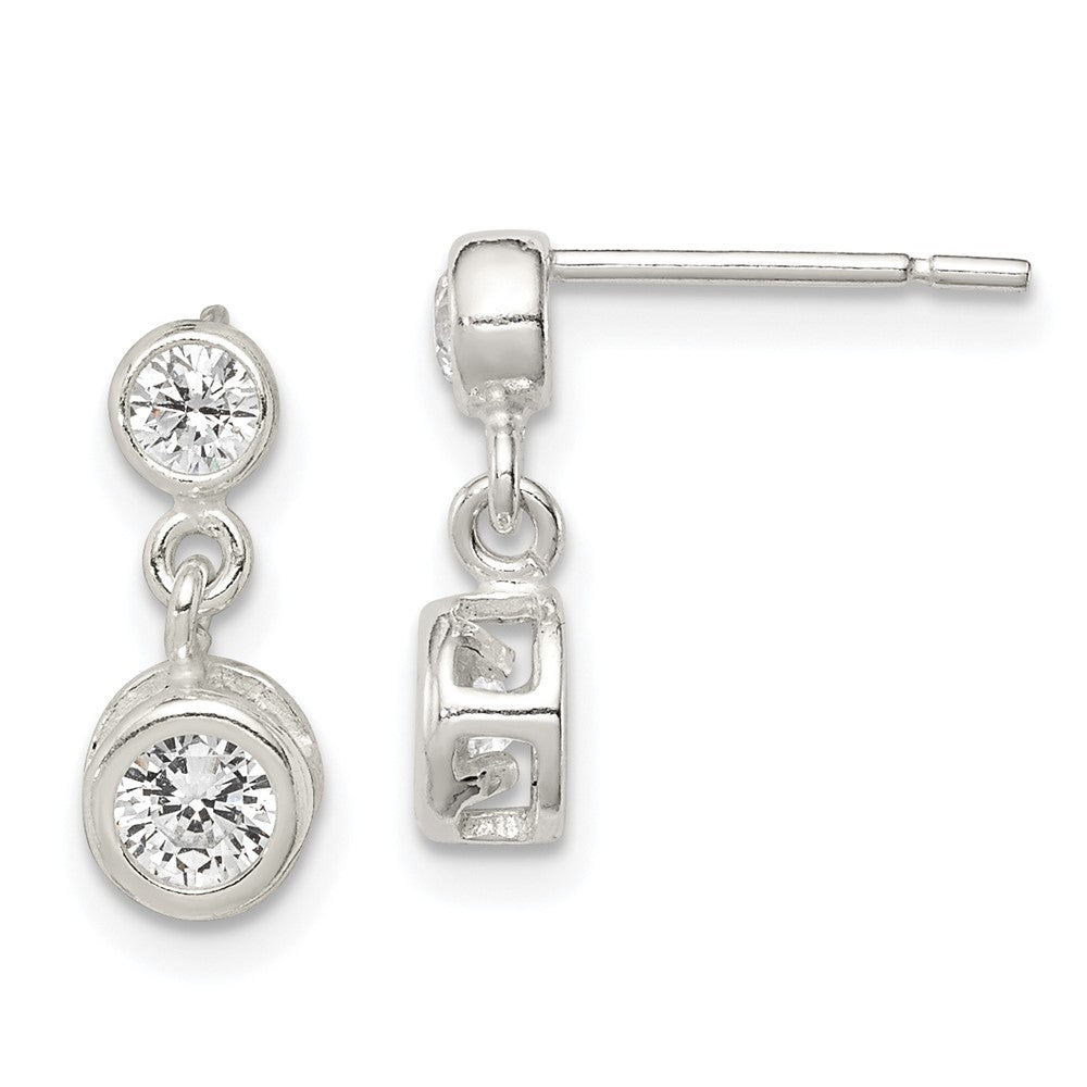Sterlingsilber Poliert Rund Zirkonia Zargenfassung Set Stecker Ohrhänger