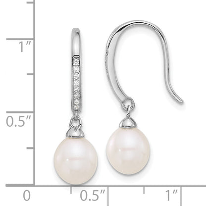 Sterlingsilber Rhodiniert Poliert 7-8mm Fwc Perle und Zirkonia Ohrhänger