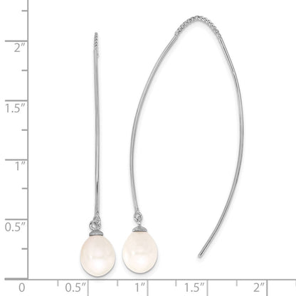 Sterlingsilber Rhodiniert 7-8mm Fwc Tropfen Perle Durchzieher-Ohrringe