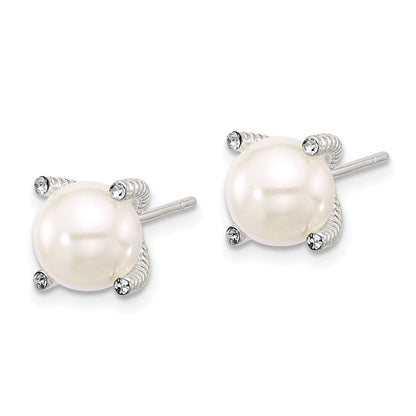 Sterlingsilber Poliert/twisted Zirkonia und Synthetisch Perle Ohrstecker