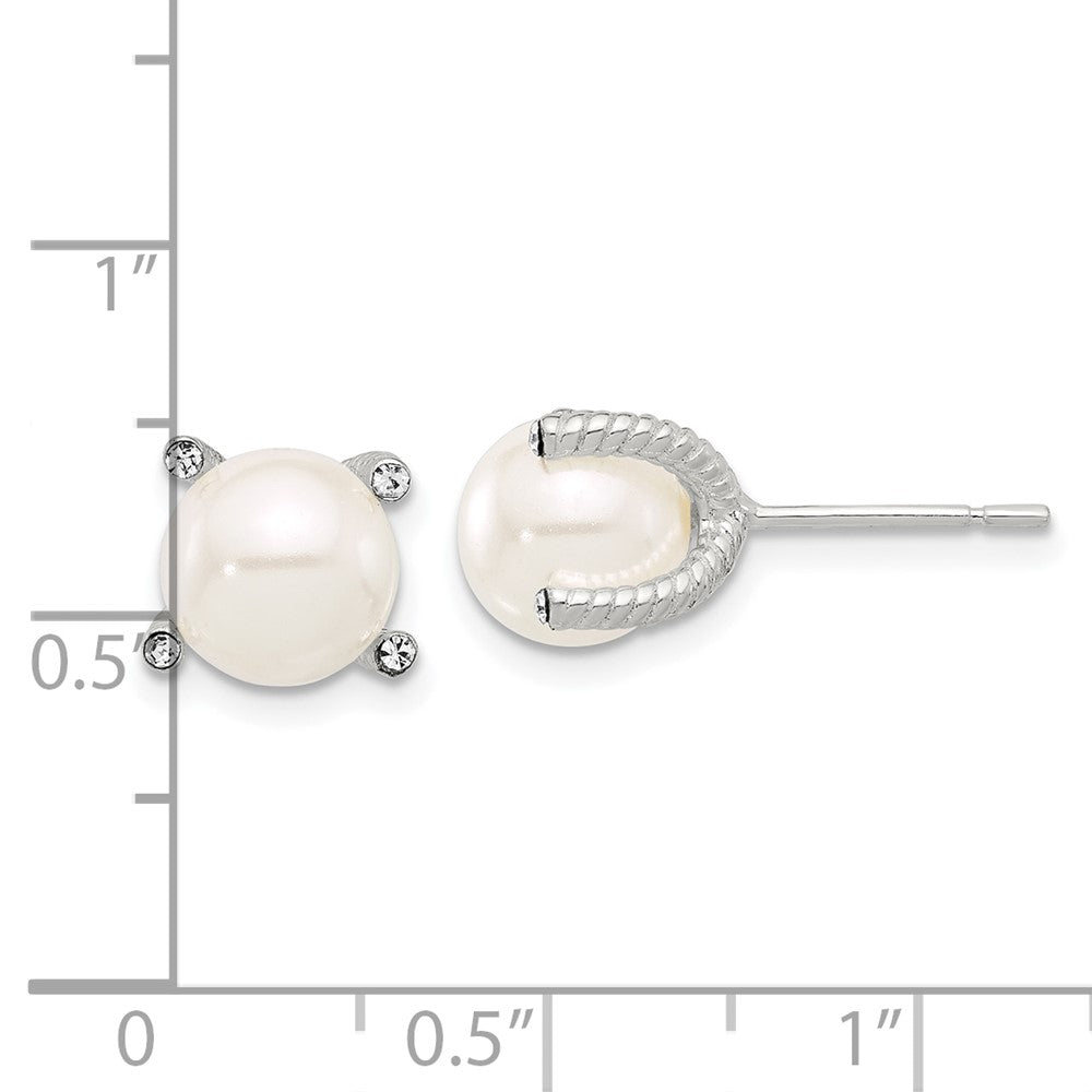 Sterlingsilber Poliert/twisted Zirkonia und Synthetisch Perle Ohrstecker