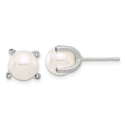 Sterlingsilber Poliert/twisted Zirkonia und Synthetisch Perle Ohrstecker