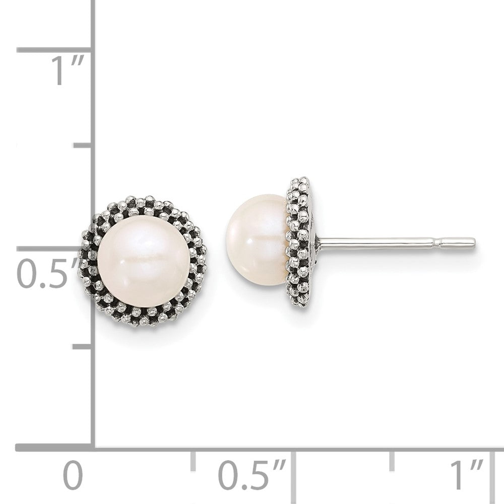 Sterlingsilber Antikisiert Gekugelt Synthetisch Perle Stecker Knopf Ohrringe
