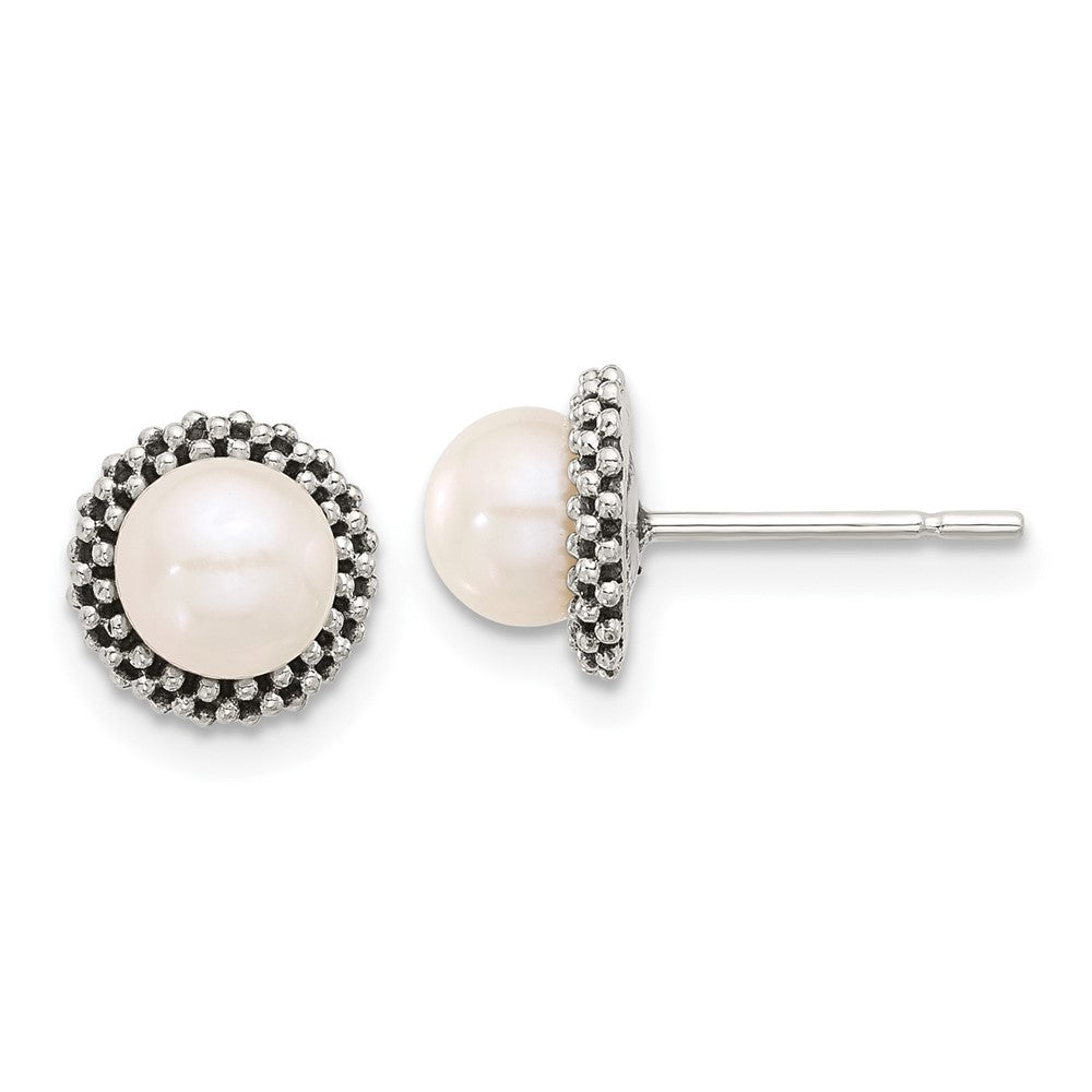 Sterlingsilber Antikisiert Gekugelt Synthetisch Perle Stecker Knopf Ohrringe