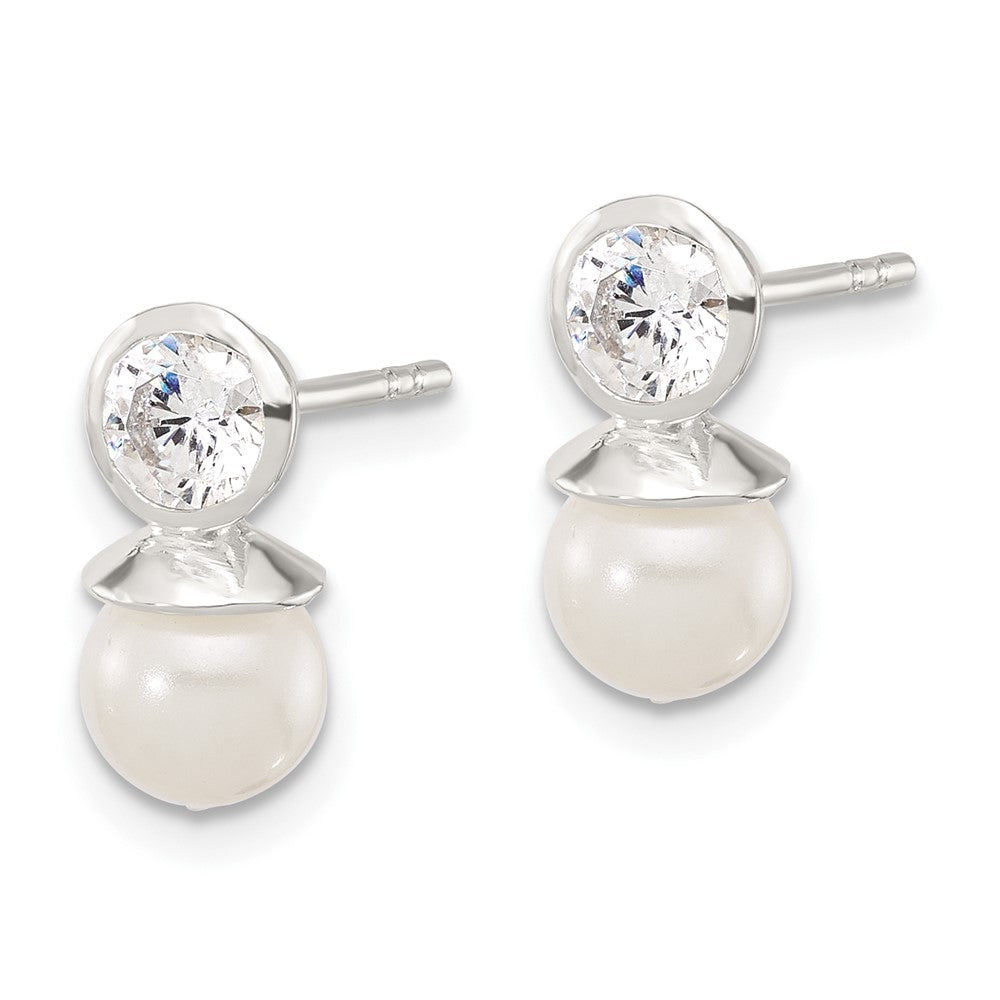 Sterlingsilber Poliert Zirkonia und 6-6.5mm Glas Perle Ohrstecker