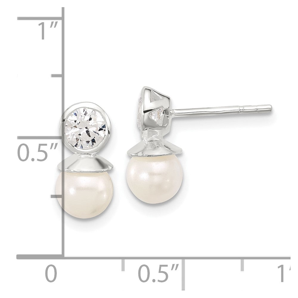 Sterlingsilber Poliert Zirkonia und 6-6.5mm Glas Perle Ohrstecker