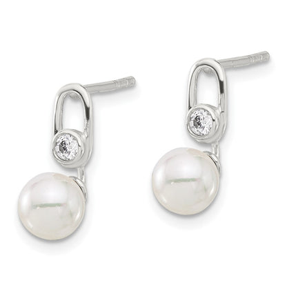 Sterlingsilber E-coated Poliert 6-7mm Muschel Perle und Zirkonia Ohrstecker